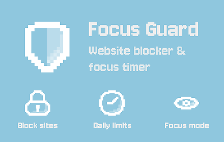 Focus Guard promotional artwork: website blocker, daily limits, and focus mode